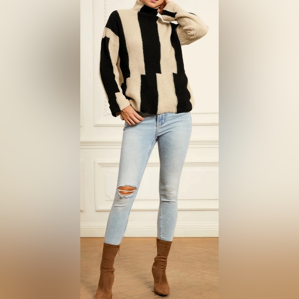 Striped daily long sleeve simple turtleneck sweater